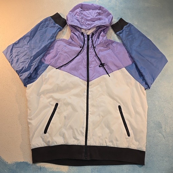 Nike Sportswear Windrunner Mens L Purple Lavender White Blue Hooded Jacket EUC - Picture 6 of 11